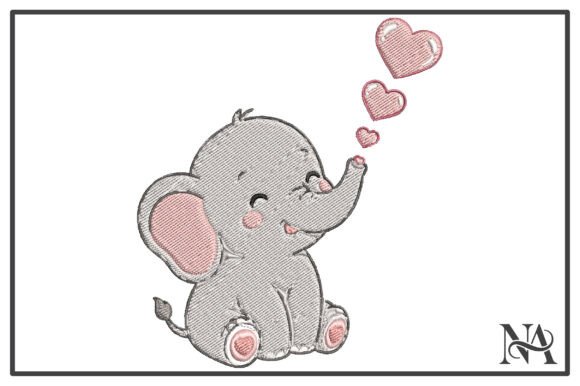 Baby Elephant Blowing Hearts Embroidery