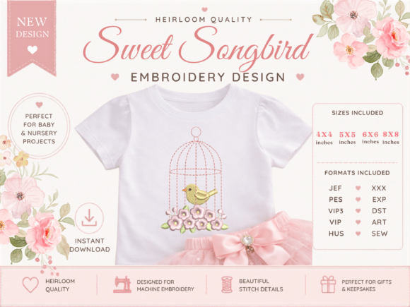 Birdcage Floral Embroidery Design