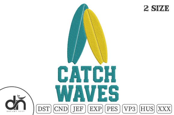 Catch Waves Surfboard Embroidery Design