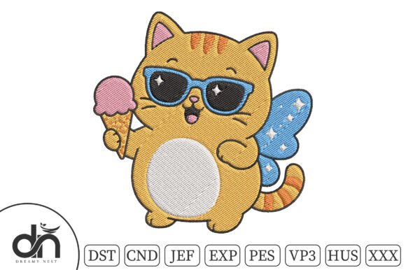 Kawaii Fairy Cat Ice Cream Embroidery