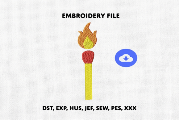 Matchstick with Flame Embroidery Design
