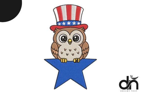 Patriotic Baby Owl USA Hat Embroidery