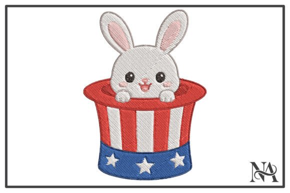 Patriotic Bunny in USA Hat Embroidery