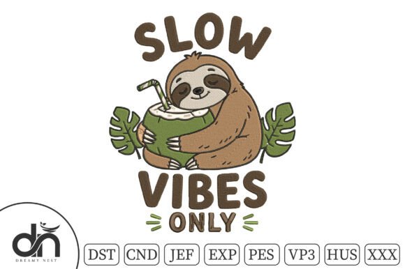 Slow Vibes Only Sloth Coconut Embroidery
