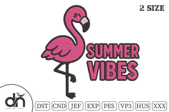 Summer Vibes Pink Flamingo Embroidery