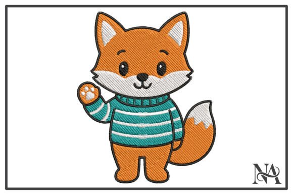 Waving Fox in Sweater Embroidery Design