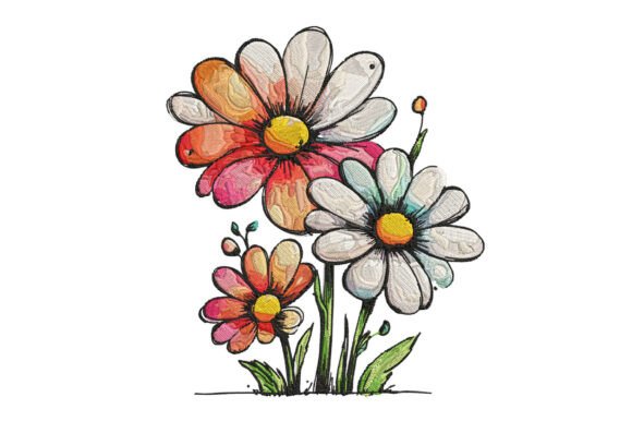 Whimsical Chamomile Flower Embroidery
